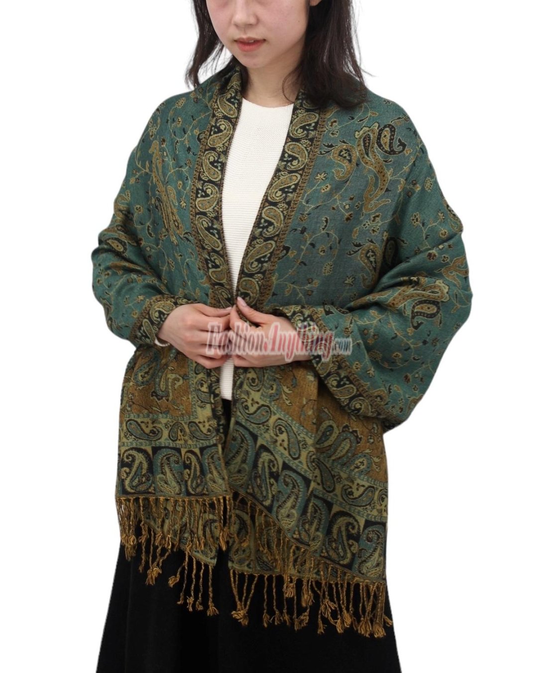 (image for) Jacquard Paisley Pashmina 2-Ply Dark Sea Green