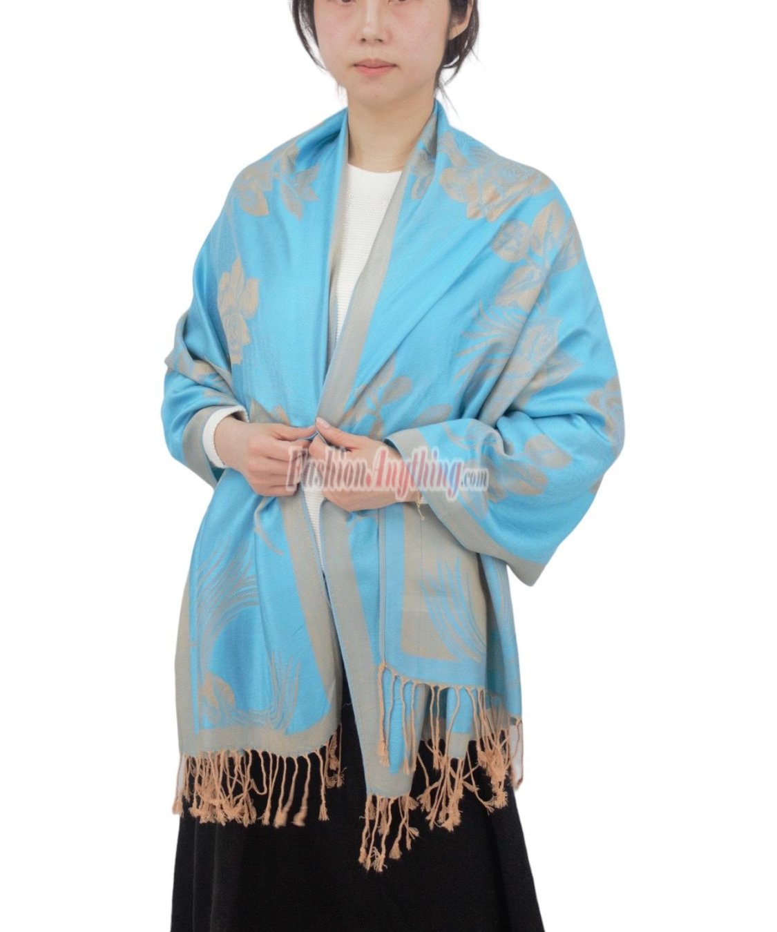 (image for) Rose & Leaf Pashmina Turquoise/Yellow