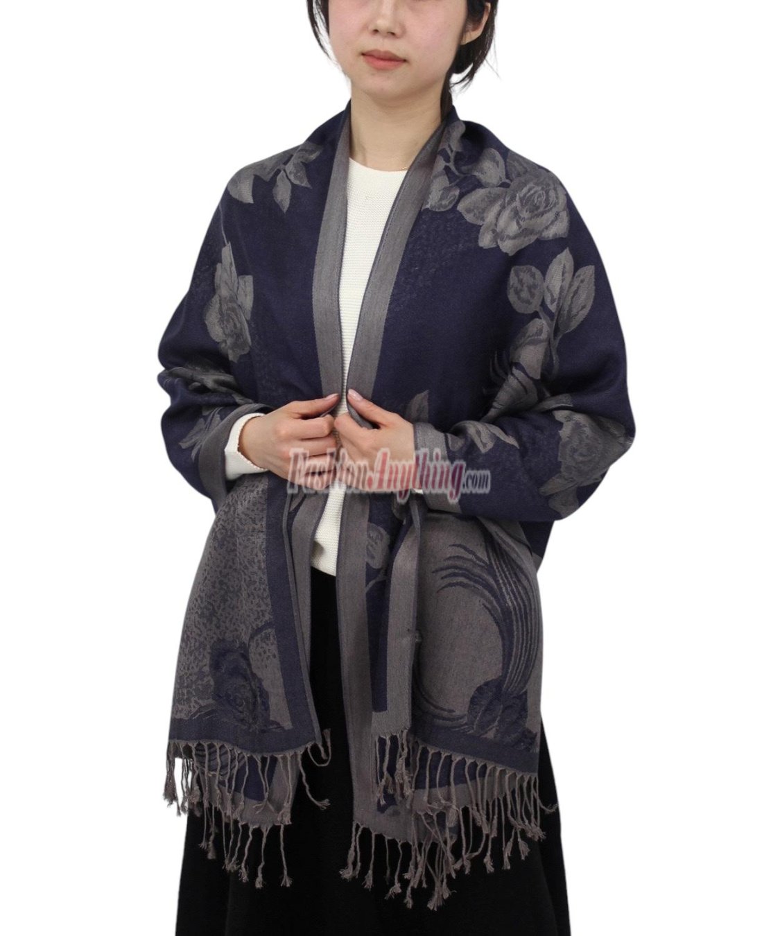 (image for) Rose & Leaf Pashmina Navy