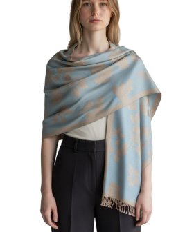 Rose & Leaf Pashmina Sky Blue/Yellow