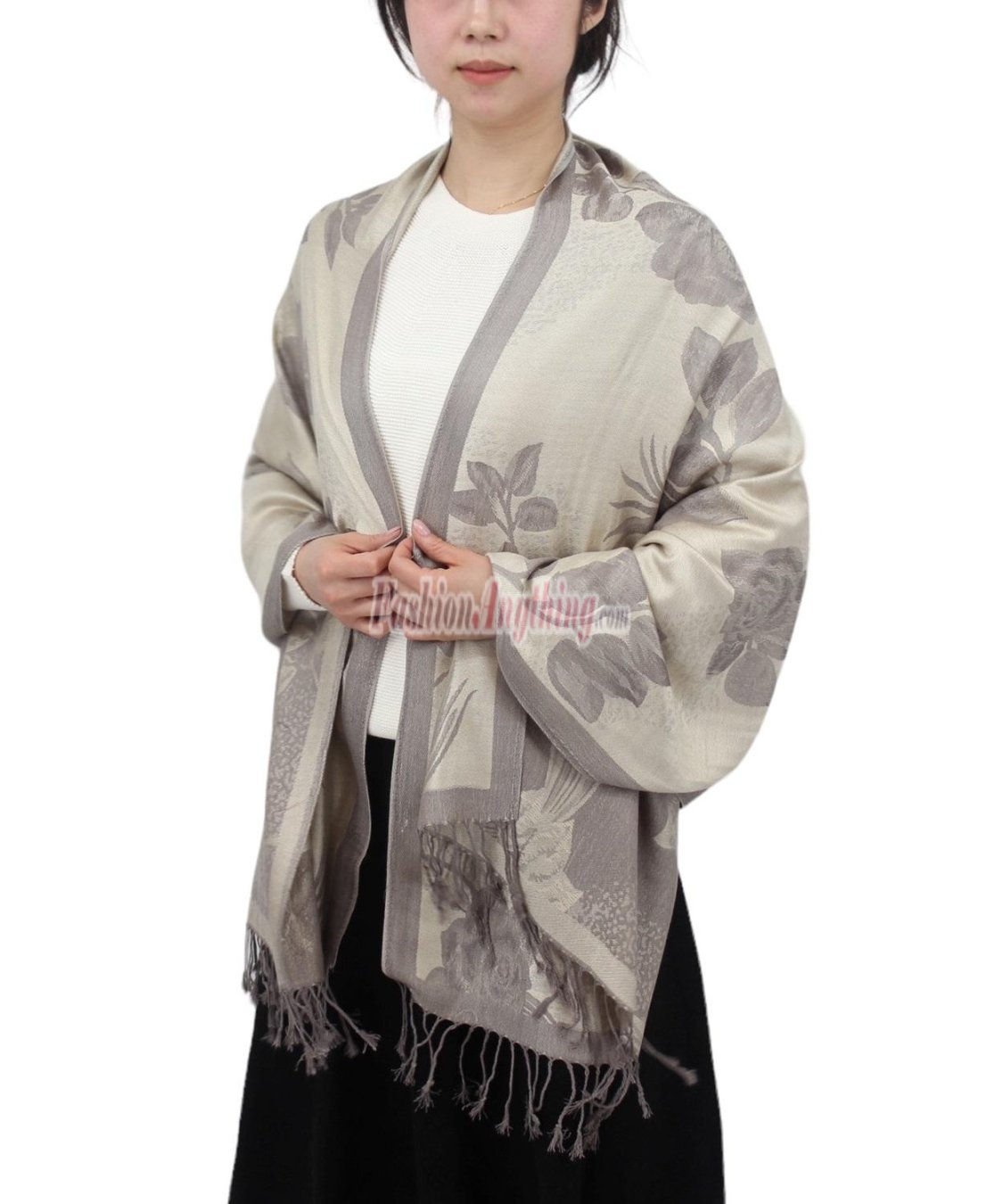 (image for) Rose & Leaf Pashmina Cream /Grey