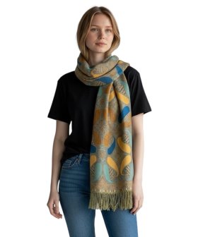 Two Tone Paisley Scarf Yellow Turquoise