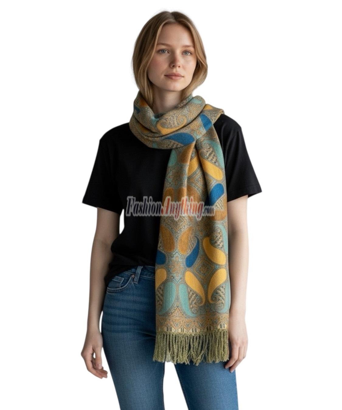 (image for) Two Tone Paisley Scarf Yellow Turquoise