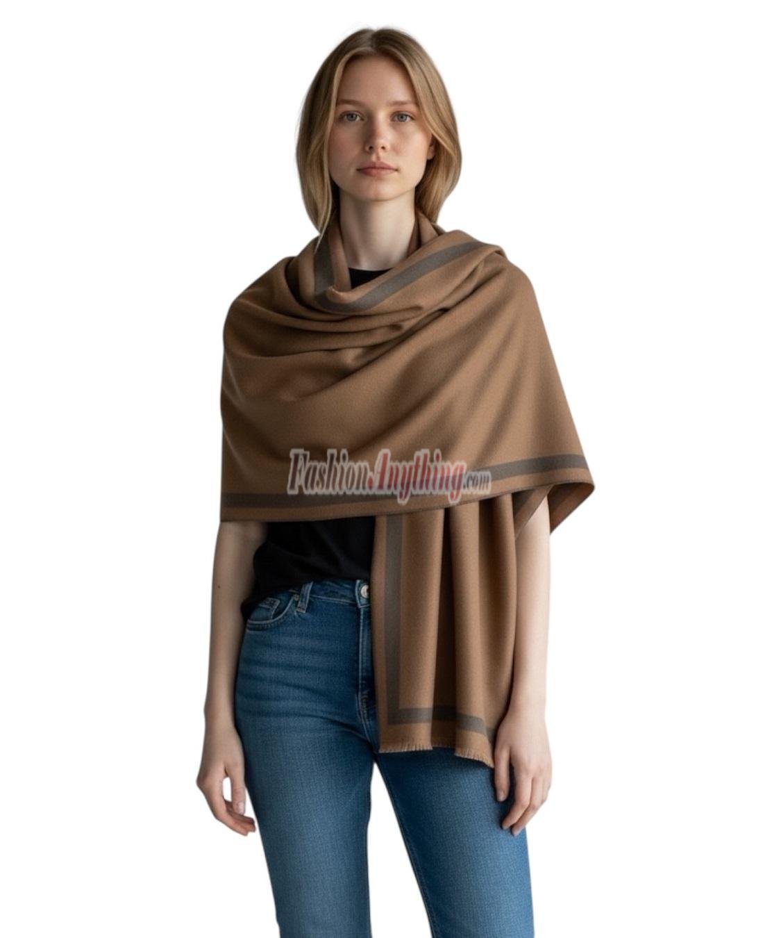 (image for) Reversible Border Cashmere Shawl Taupe