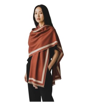 Reversible Border Cashmere Shawl Rust Red