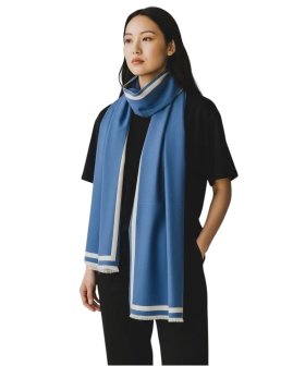 Reversible Border Cashmere Shawl Blue