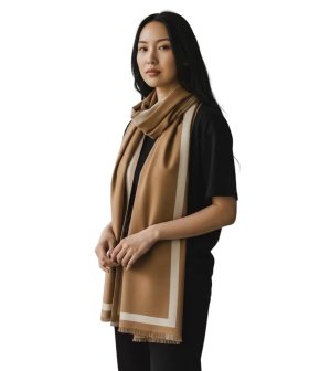 Reversible Border Cashmere Shawl Camel
