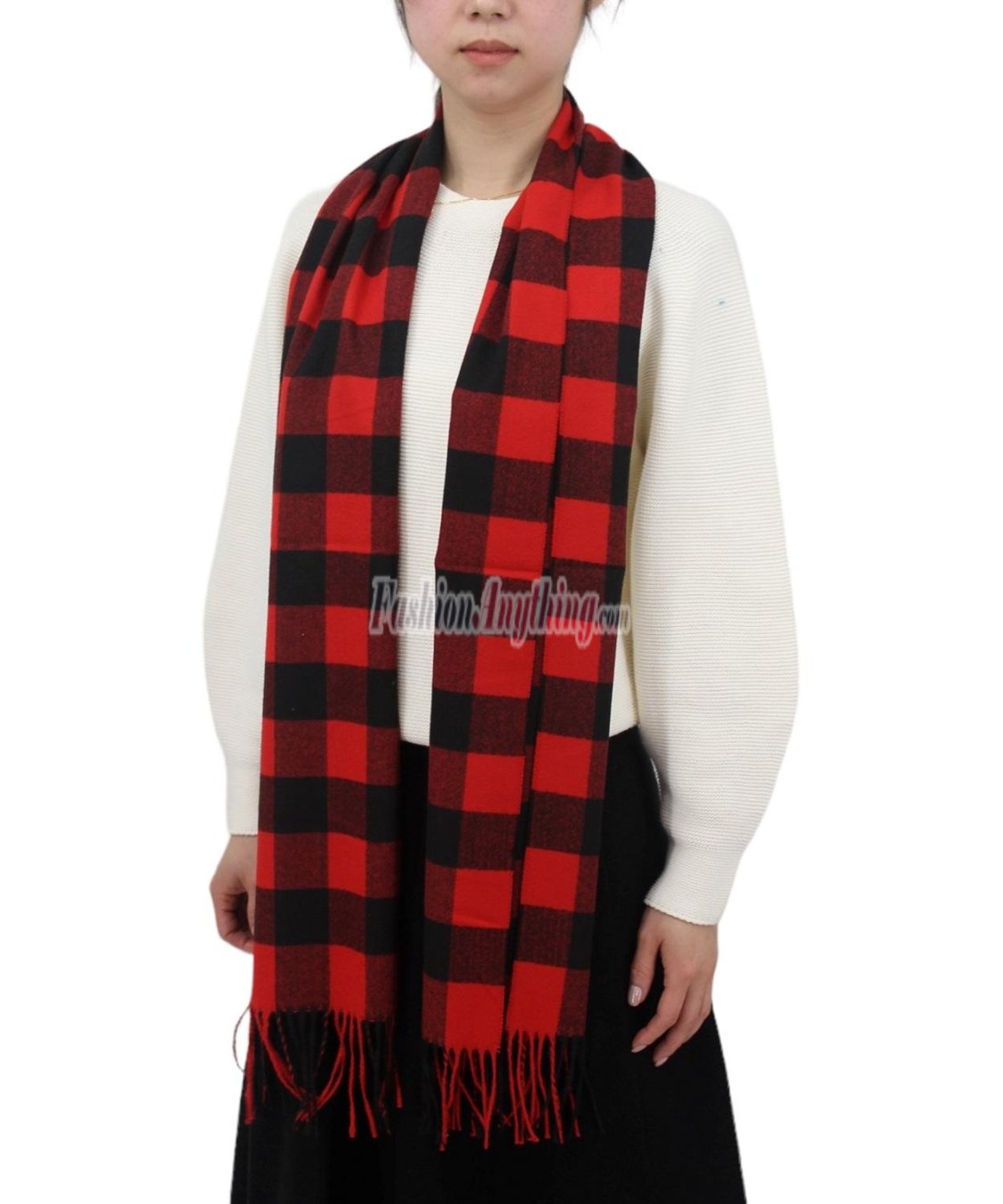 (image for) Cashmere Feel Pattern Scarf Black/Red