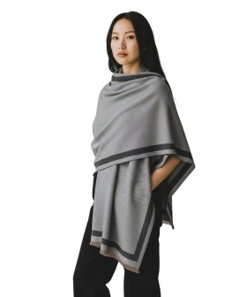 Reversible Border Cashmere Shawl Grey