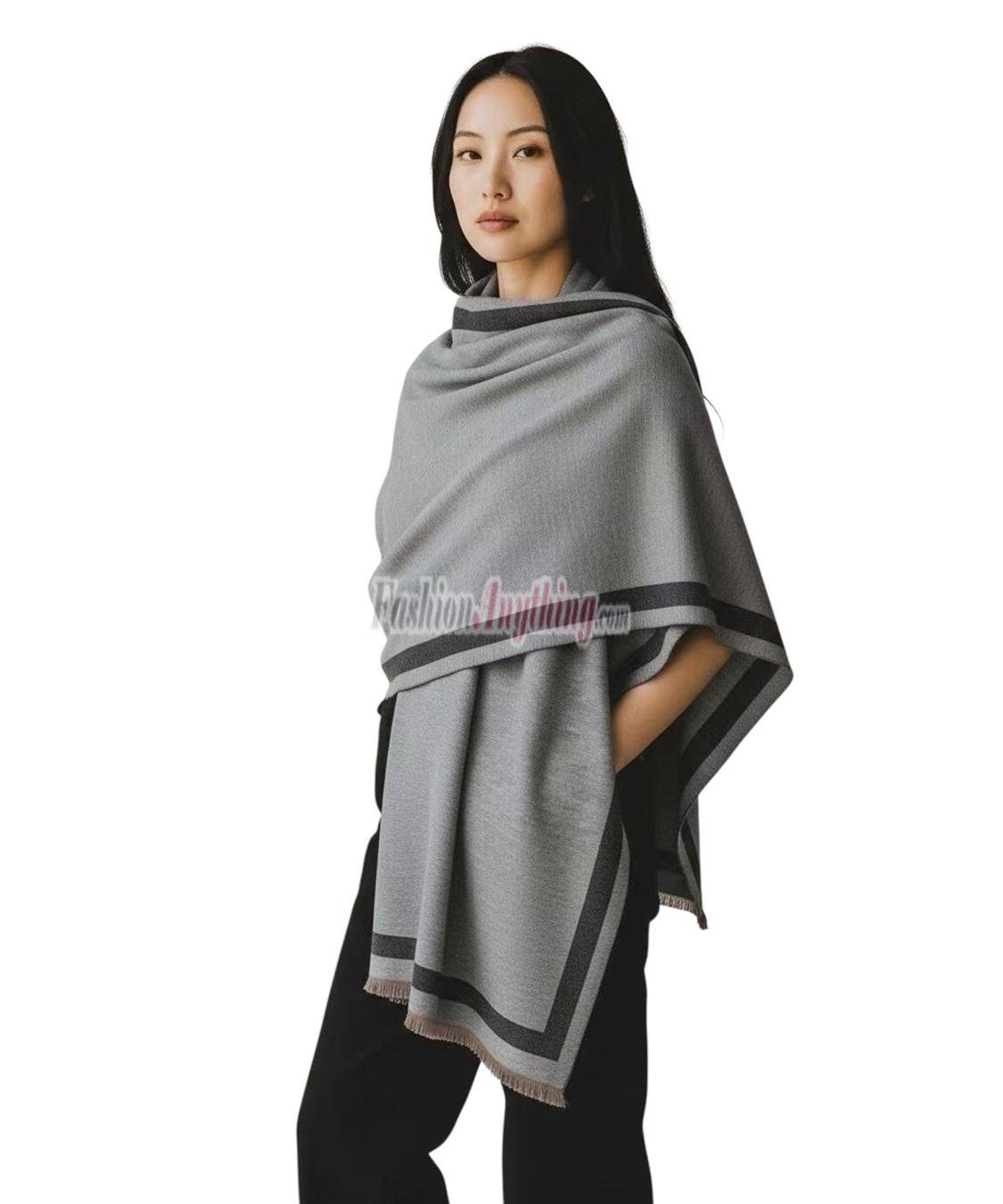 (image for) Reversible Border Cashmere Shawl Grey