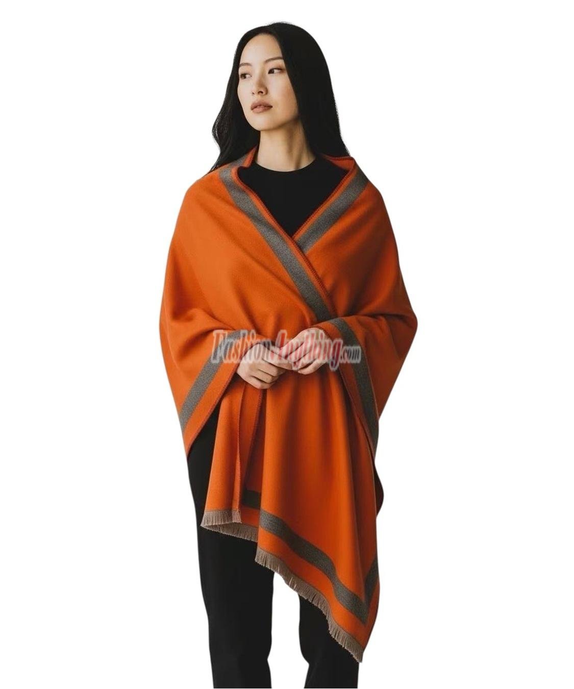 (image for) Reversible Border Cashmere Shawl Orange