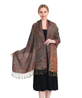 Paisley Patterned Pashmina Teal/Orange