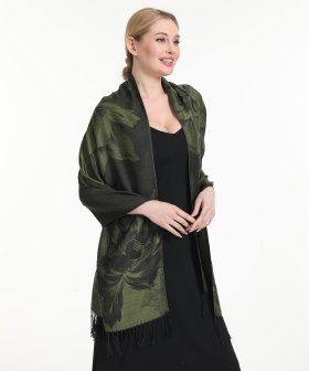 (image for) Peony Pattern Pashmina Olive Green