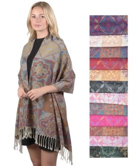 Patchwork Pattern Pashmina 1 DZ, Asst. Color