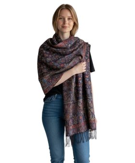 Rave Paisley Pattern Pashmina Shawl Wrap Navy