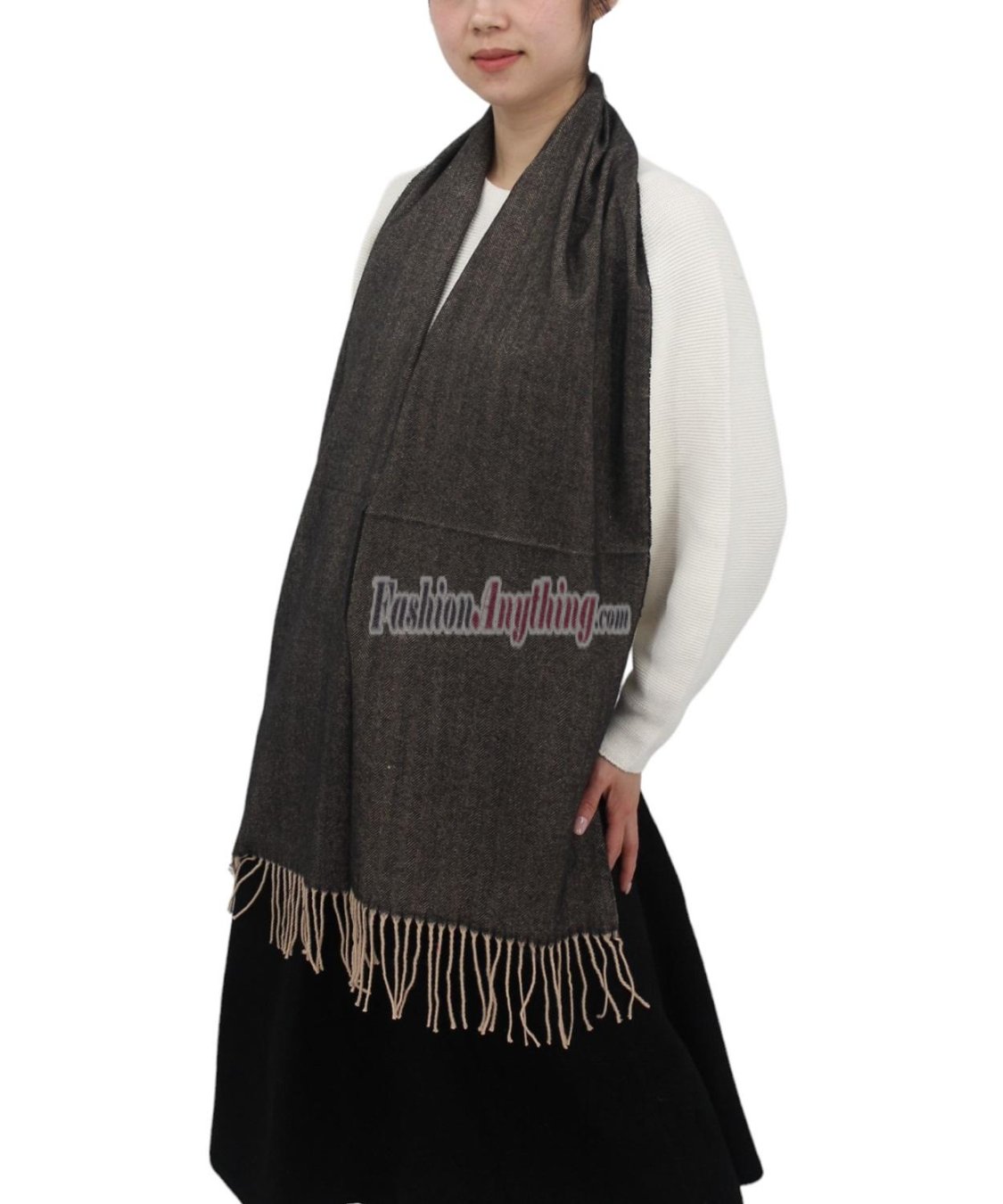 (image for) Cashmere Feel Design Scarf Black/Tan