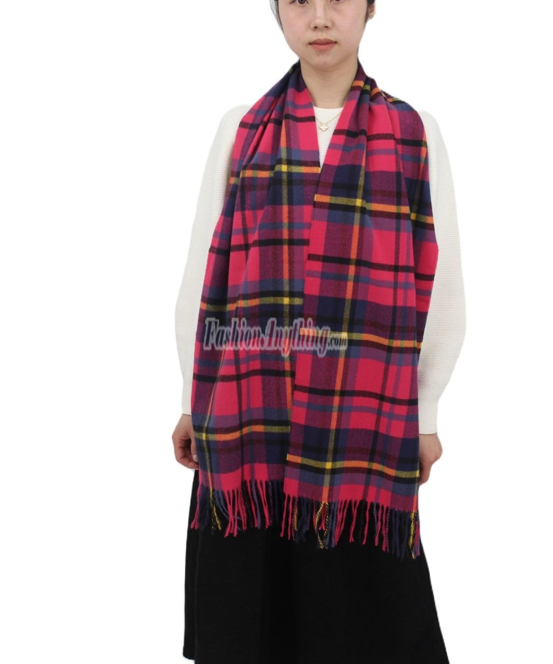 (image for) Cashmere Feel Classic Scarf Pink/Navy/Yellow