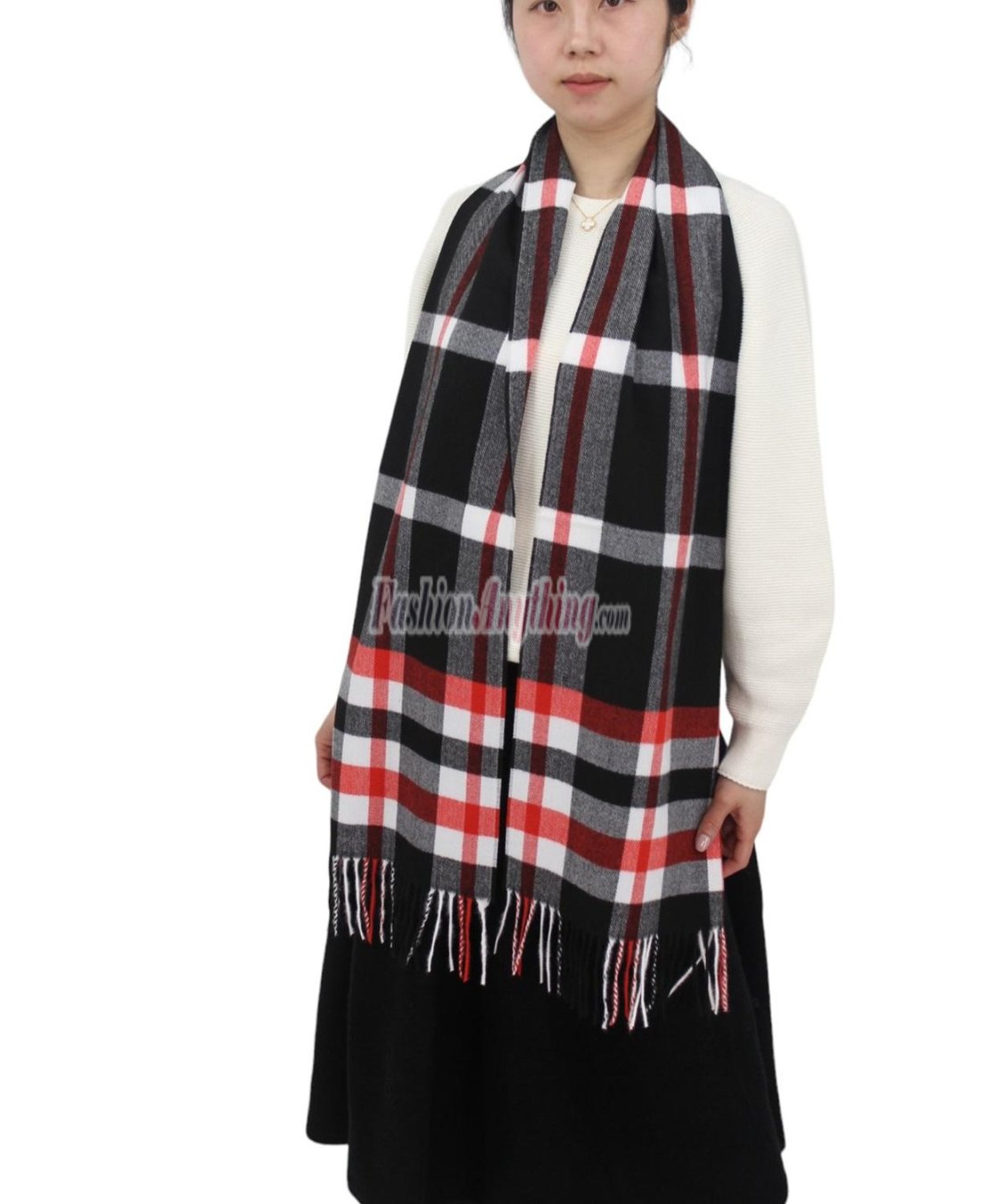 (image for) Woven Cashmere Feel Classic Scarf BK/WT/Red
