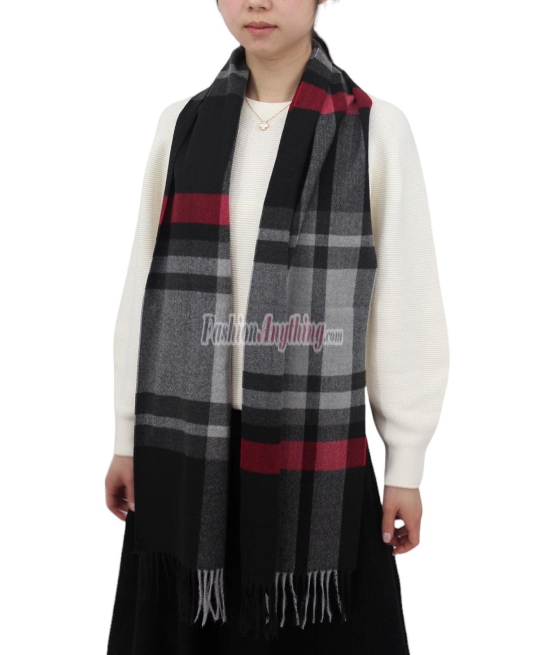 (image for) Woven Cashmere Feel Classic Scarf Black/Grey/Burgundy