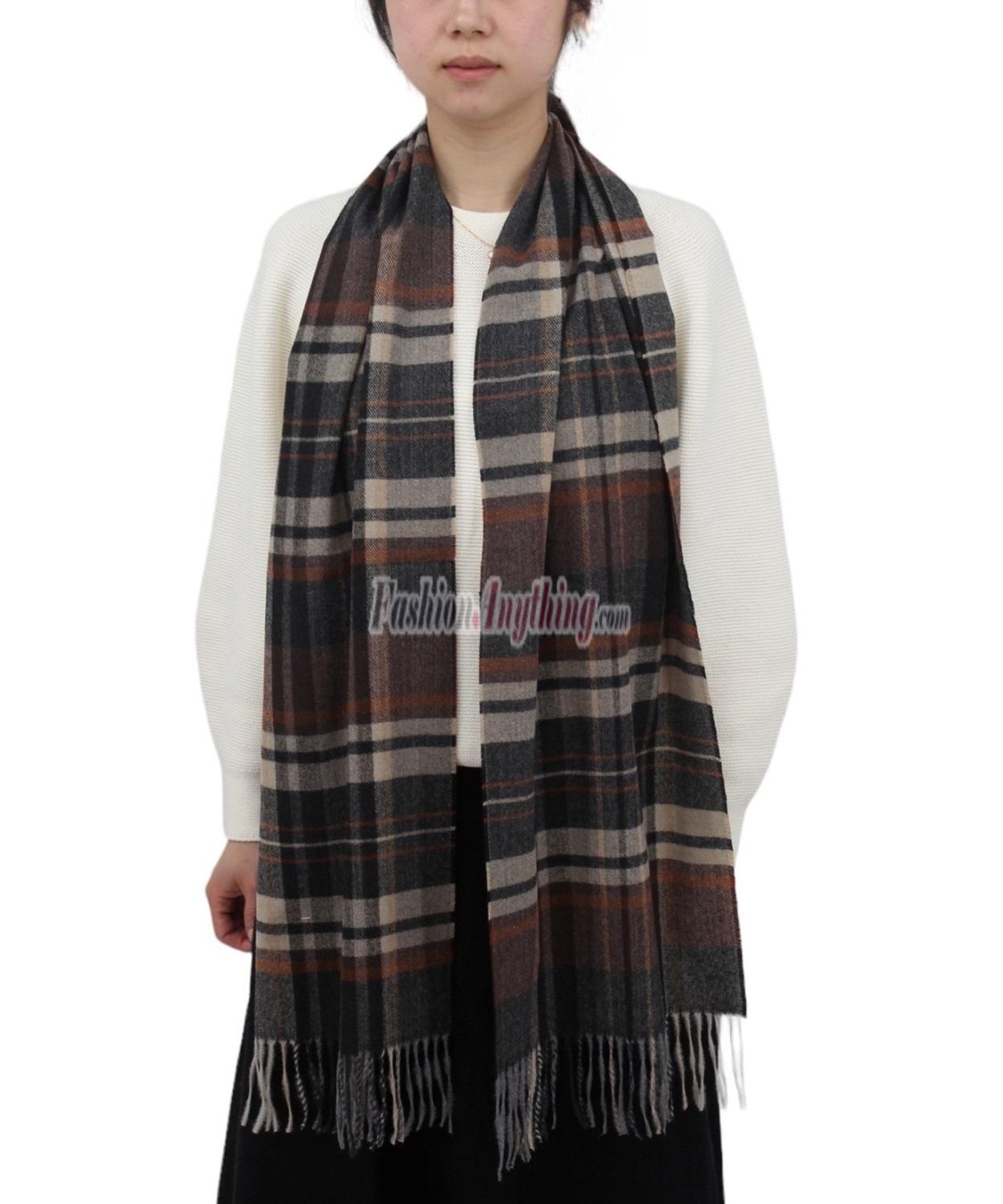 (image for) Woven Cashmere Feel Checker Scarf Brown /Black