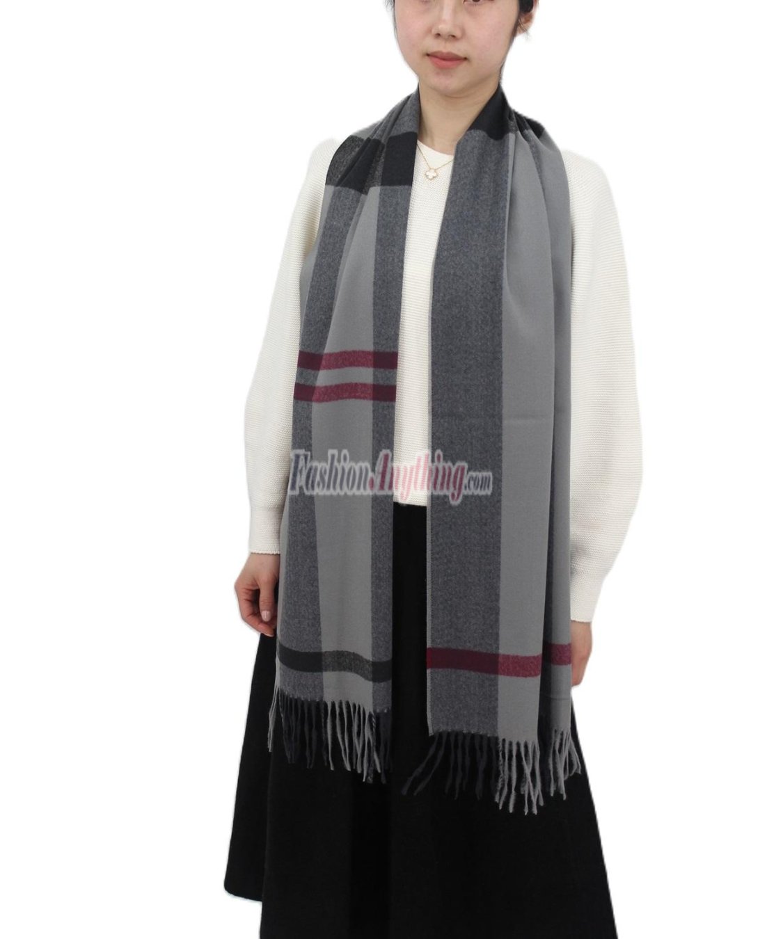 (image for) Cashmere Feel Pattern Scarf Grey