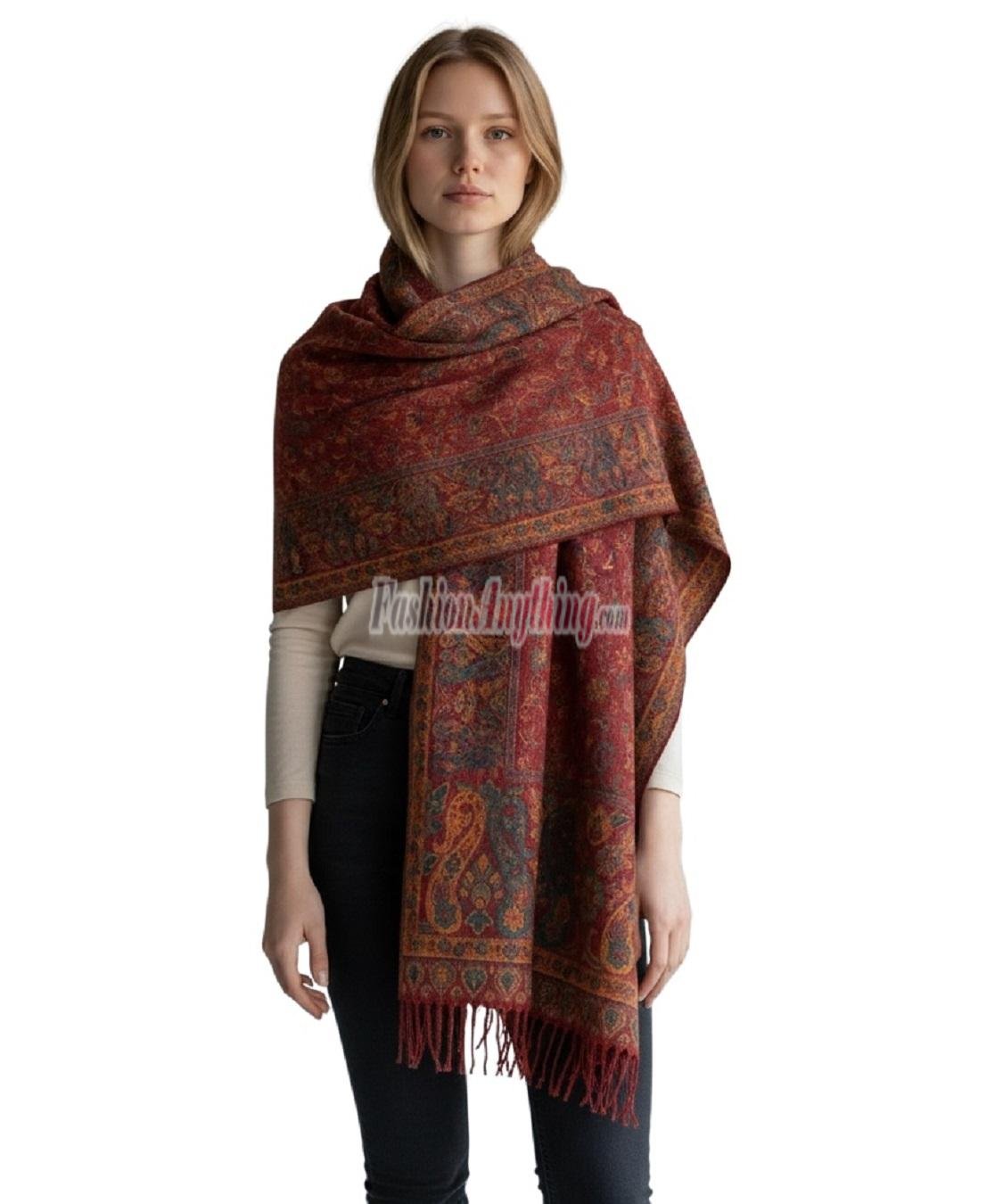 (image for) Rave Paisley Pattern Pashmina Shawl Wrap Burgundy