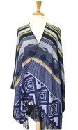 (image for) Stripe Diamond Pattern Blanket Poncho Wrap Blue