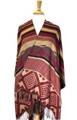 (image for) Stripe Diamond Pattern Blanket Poncho Wrap Burgundy