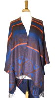 (image for) Stripe Diamond Pattern Blanket Poncho Wrap Dark Brown