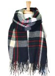 (image for) Plaid Blanket Wrap Navy