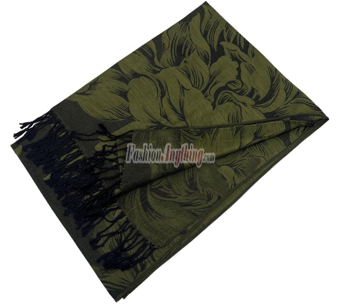 (image for) Peony Pattern Pashmina Olive Green