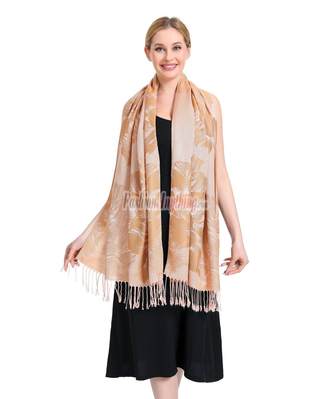 (image for) Peony Pattern Pashmina Tan