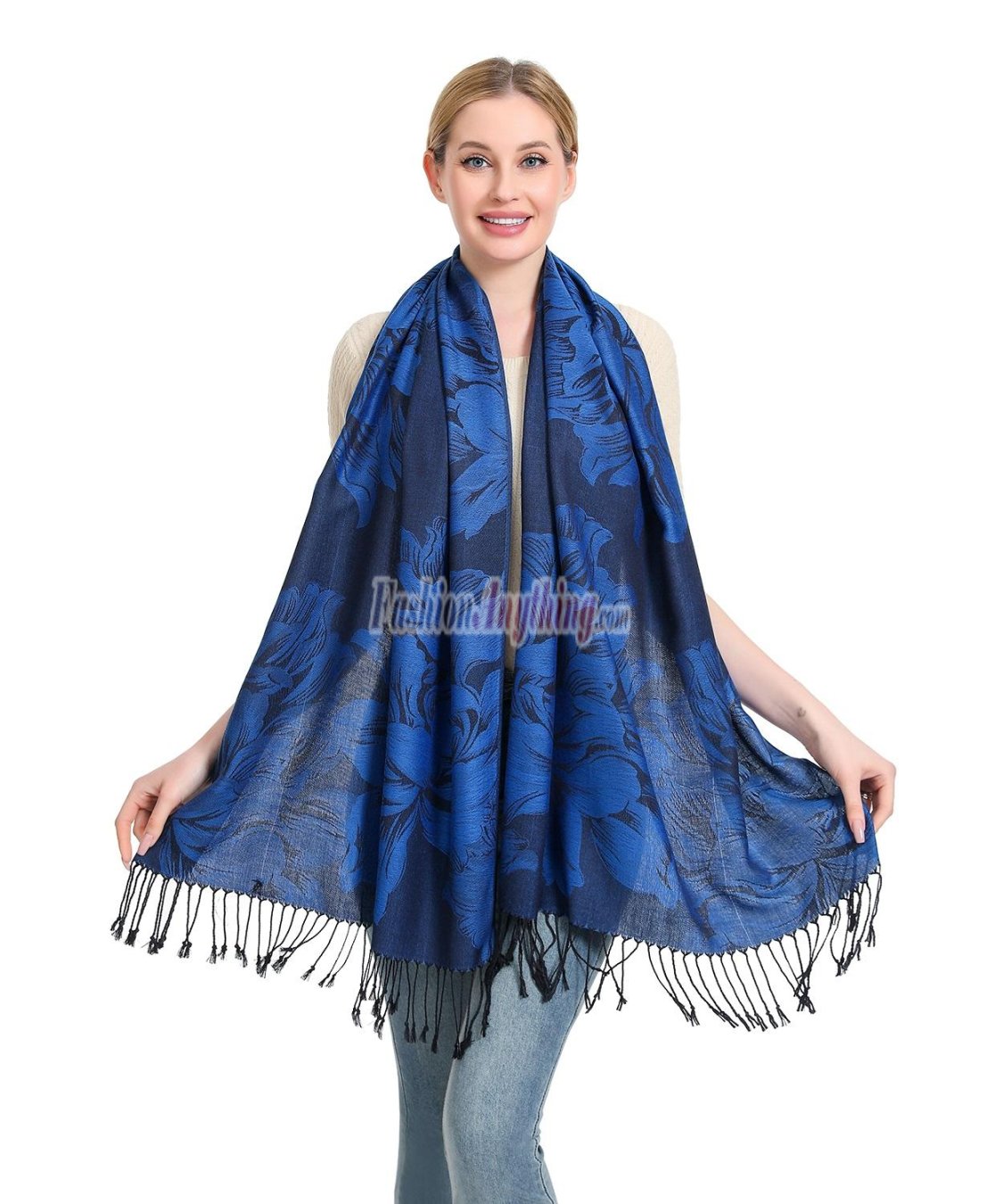 (image for) Peony Pattern Pashmina Royal Blue