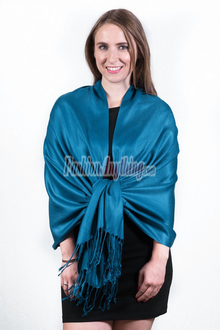 (image for) Silky Soft Solid Pashmina Scarf Ocean Blue New