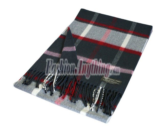 Cashmere Feel Checker Scarf Grey/Red