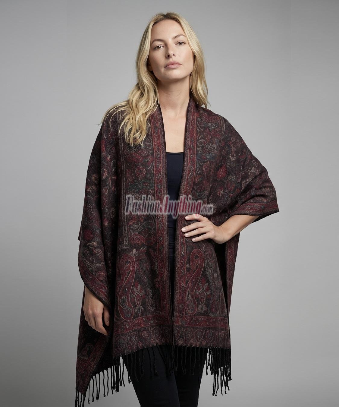 (image for) Rave Paisley Pattern Pashmina Shawl Wrap Black