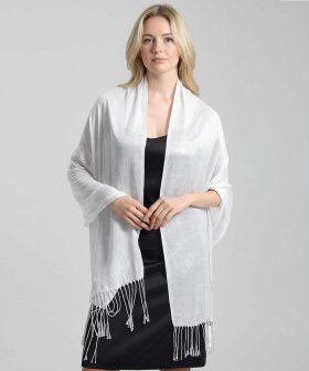 Sparkly Metallic Shawls Wraps White