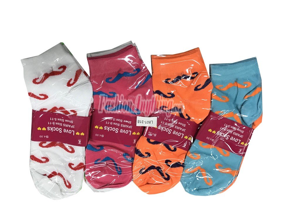 (image for) Women Moustache Print Socks Dozen (12 Pairs) - Assorted Color