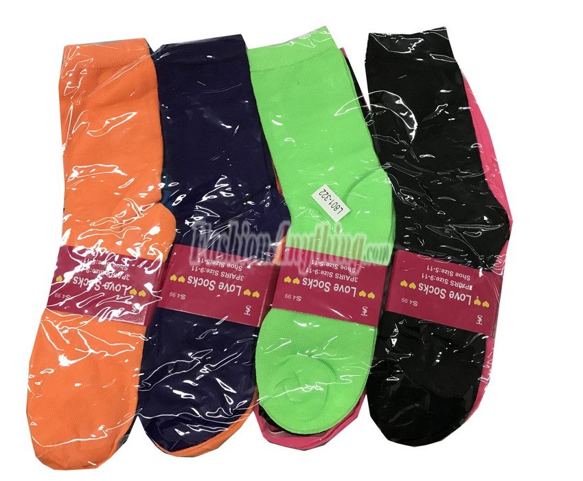 (image for) Women Solid Multi Color Crew Socks Dozen (12 Pairs) - Assorted Color