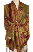 (image for) Paisley Flowers Pashmina Green/Red
