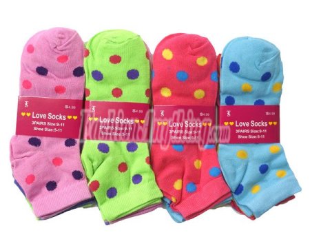 (image for) Women Dot Print Socks Dozen (12 Pairs) - Assorted Color