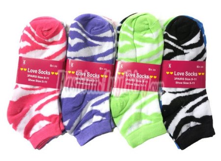 (image for) Women Zebra Print Socks Dozen (12 Pairs) - Assorted Color