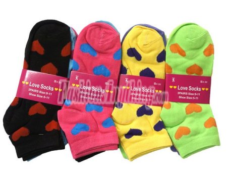 (image for) Women Heart Print Socks Dozen (12 Pairs) - Assorted Color