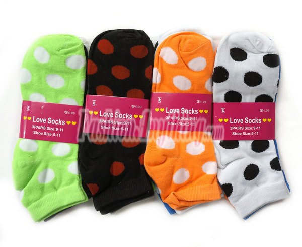 (image for) Women Big Dot Print Socks Dozen (12 Pairs) - Assorted Color