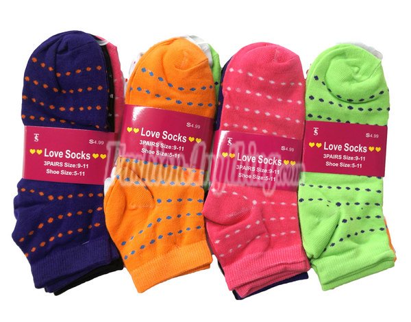 (image for) Women Dot Line Print Socks Dozen (12 Pairs) - Assorted Color