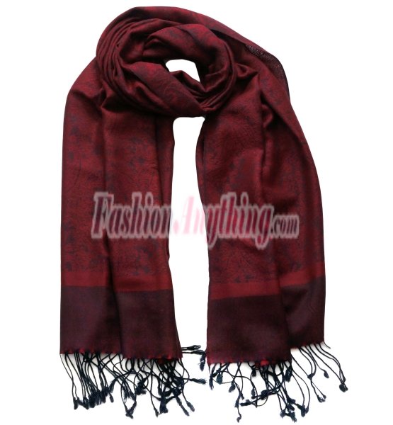 (image for) Paisley Jacquard Pashmina Black/ Burgundy