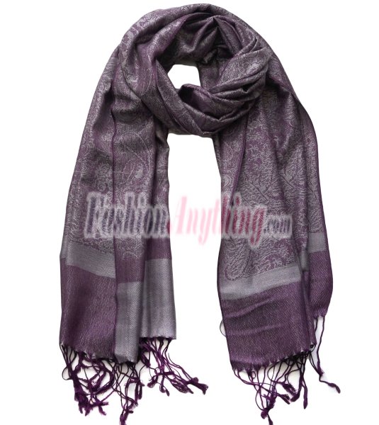 (image for) Paisley Jacquard Pashmina Plum w/ Grey