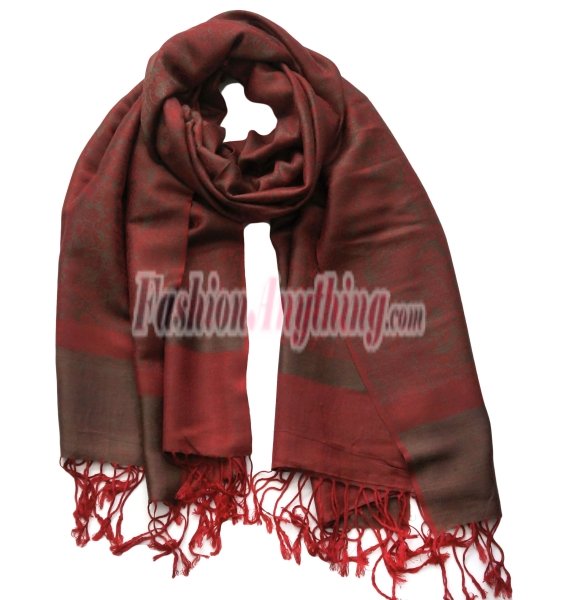 (image for) Paisley Jacquard Pashmina Brown w/ Dark Red