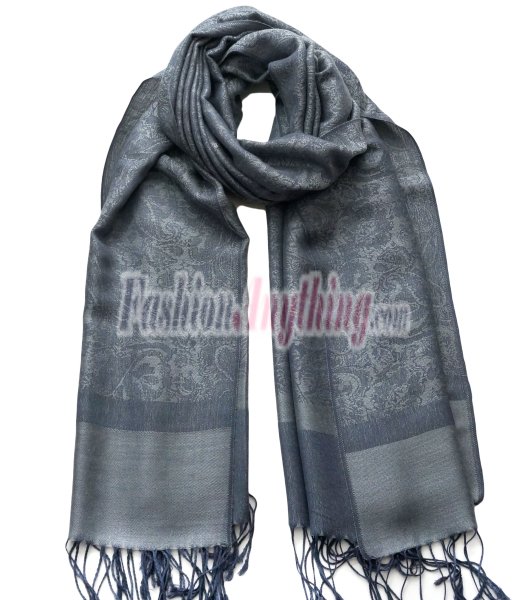 (image for) Paisley Jacquard Pashmina Medium Grey w/ Light Grey