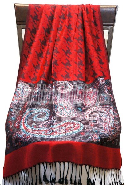 Paisley Hounds Tooth Scarf Red